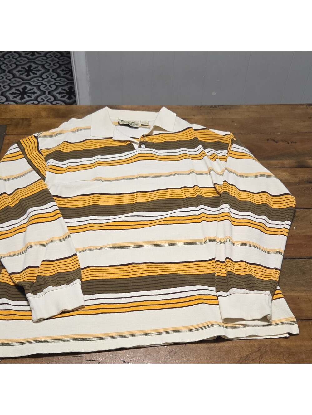 Evolution Product 72 Men 2XL Long Sleeve Striped Rugby Polo Shirt Yellow Brown